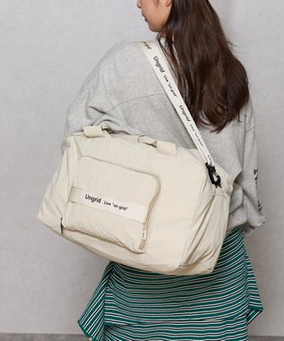 style code 【Ungrid/アングリッド】撥水軽量ソフトナイロン ロゴテープ折り畳みラージ　トラベルボストンバッグ(33L） アイボリー