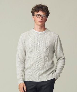 J.PRESS MEN 【Cash Lamb's Wool】ケーブルクルーネック ニット ライトグレー系