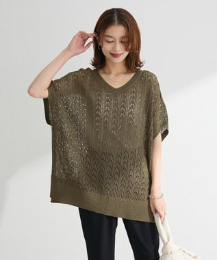 Green Parks 透かし編みニットチュニック Khaki