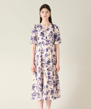 GRACE CONTINENTAL フラワープリントフレアワンピース ベージュ