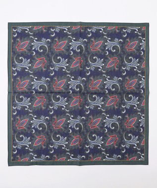 JOSEPH ABBOUD 【日本製】RCF綿ローン ペイズリープリント スカーフ ピーコックグリーン系7