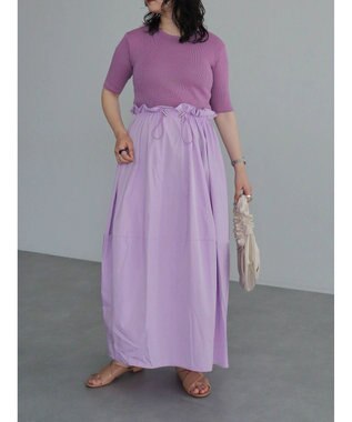 Green Parks ランタン型ニットドッキングタフタワンピース Lavender