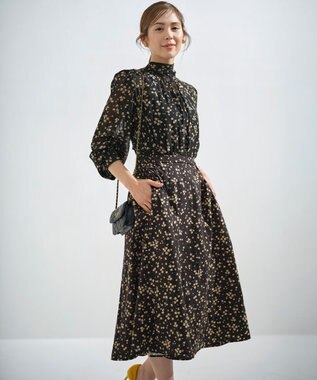 組曲 L 【前後着用可】シフォンオーガンプリント ボウタイワンピース ブラックベース系5