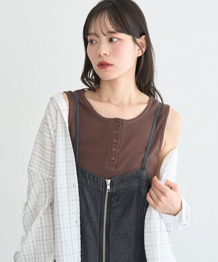 earth music&ecology 【綿100％】ピコミシンヘンリーネックタンクトップ Brown
