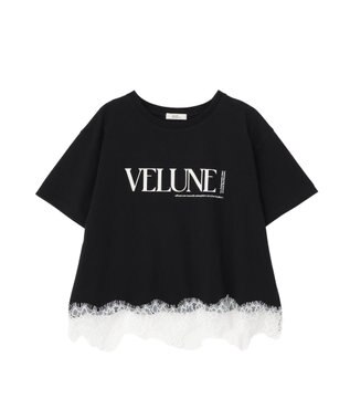 earth music&ecology 裾レースロゴプリントTシャツ White×Black