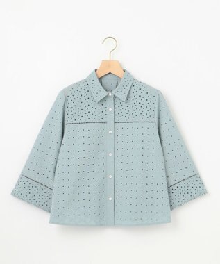 組曲 S エンブロイダリーレース襟付 ブラウス スモーキーミント系