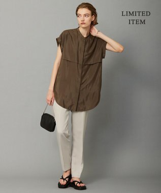 ICB 【洗える】ヌーディスローン  バンドカラーブラウス カーキ系