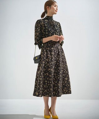 組曲 【前後着用可】シフォンオーガンプリント ボウタイワンピース ブラックベース系5