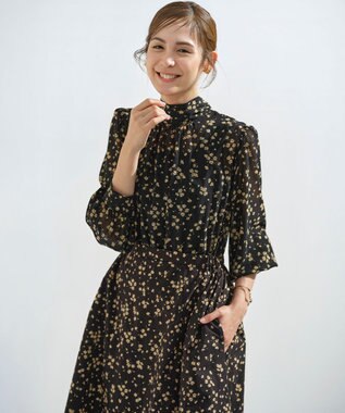 組曲 L 【前後着用可】シフォンオーガンプリント ボウタイワンピース ブラックベース系5