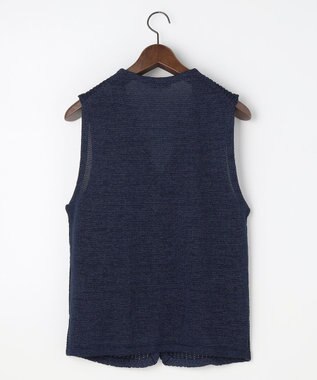 JOSEPH ABBOUD 【エコ素材和紙使用・日本素材】和紙杢メッシュクルーネック ニットジレ ネイビー系