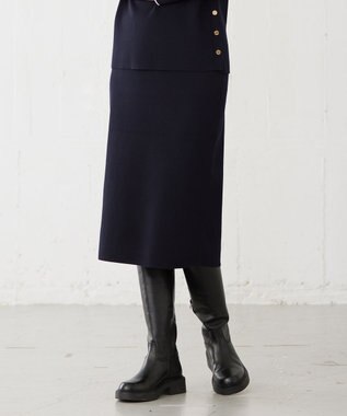J.PRESS LADIES 【洗える】 レーヨンストレッチフルニードル ニット タイト スカート ネイビー系
