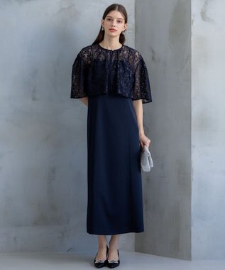 23区 【APPLAUDIR】ブライトフラワーレースコンビ ドレス ネイビー系