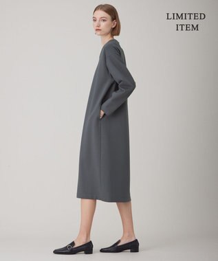 ICB 【WEB限定・洗える】ストレッチポンチ Vネックワンピース ダルブルー系