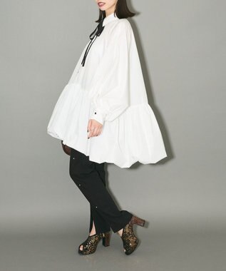 Green Parks ボウタイリボン付裾バルーンシャツワンピースⅡ Off White