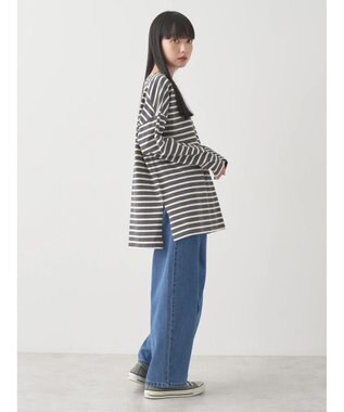 earth music&ecology バック釦ボーダーチュニック Charcoal Gray