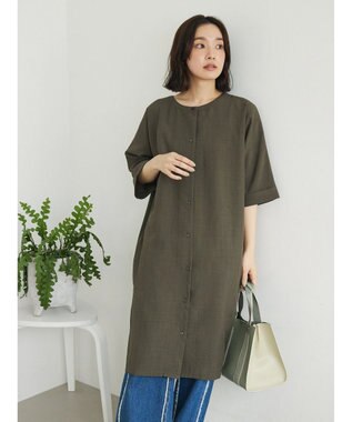 Green Parks 前後２ｗａｙミディ丈タックワンピース Khaki