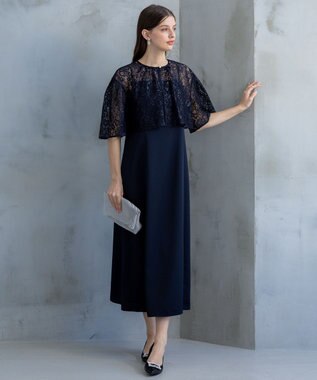 23区 【APPLAUDIR】ブライトフラワーレースコンビ ドレス ネイビー系