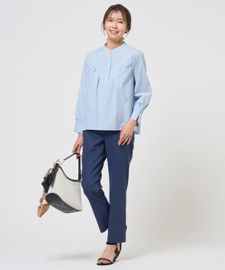 J.PRESS LADIES 【WEB限定カラーあり】セルロースリネンストレッチ テーパード パンツ ブルー系