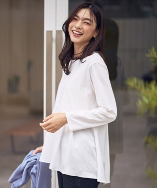 ANY L 【WEB限定】サテンコンビペプラムカットソー オフ