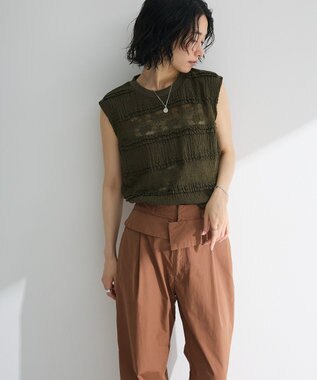 Green Parks ・ＳＵＧＡＲ　ＳＰＯＯＮ　フリルレースノースリーブ Khaki