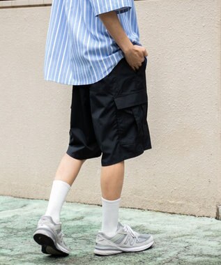 WEGO 【ウエストゴム/手洗い可】ワイドカーゴショーツ ブラック