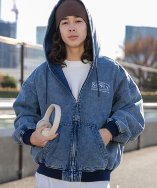 WEGO フードブルゾン デニム淡加工色