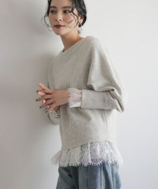 組曲 【加藤ローサさん着用】ウールカシミヤミックスボートネック ニット ライトグレー系