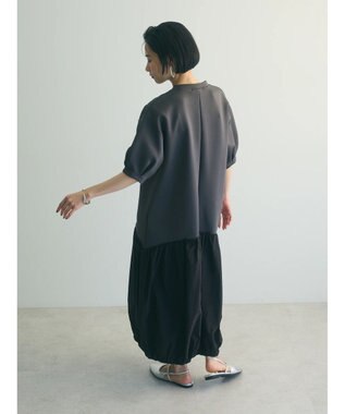Green Parks ａ．異素材切り替えバルーンワンピース Charcoal Gray