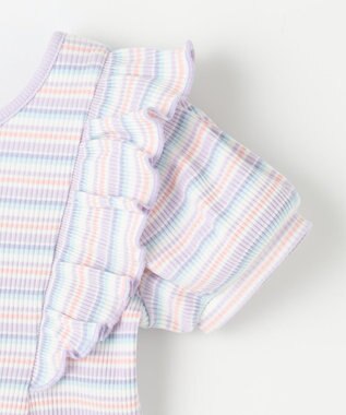 ANY KIDS オン・オフショルダー ボーダー Tシャツ ラベンダー系