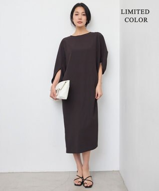 ICB L 【UVケア・接触冷感・速乾・防シワ・洗える】FluidBackSatinドルマンスリーブワンピース チャコール系［WEB限定］