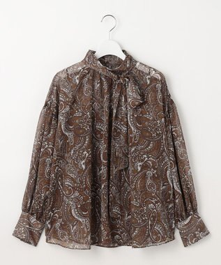 自由区 ペイズリープリントボウタイ ブラウス モカ