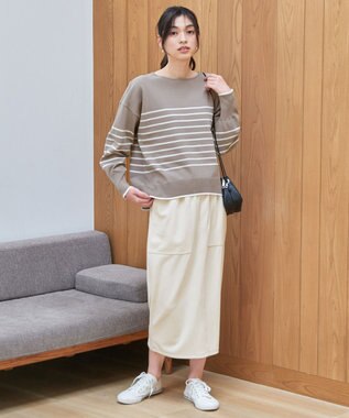 ANY バスクボーダーニットプルオーバー モカ×エクリュボーダー