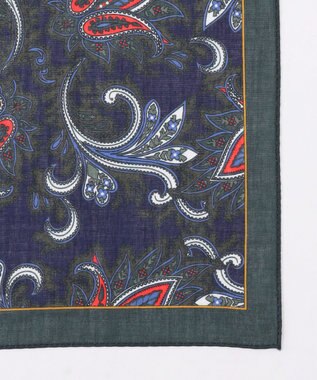 JOSEPH ABBOUD 【日本製】RCF綿ローン ペイズリープリント スカーフ ピーコックグリーン系7