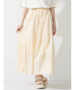 earth music&ecology コットンボイルランダム切替フレアスカート Ivory