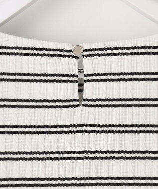 ANY SIS 【洗える】ミニケーブルジャカード プルオーバー オフ×ブラックボーダー