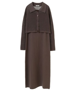 earth music&ecology ＳＥＴ２点襟付きカーディガン＋ニットワンピース Mocha