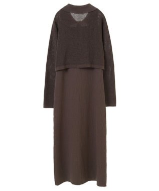 earth music&ecology ＳＥＴ２点襟付きカーディガン＋ニットワンピース Mocha