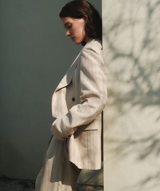 BEIGE， ERYTH / リネンストライプダブルジャケット Flax × Bordeaux