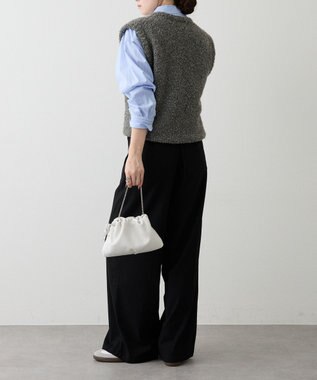 russet レザー巾着ミニショルダーバッグ(CE-1637) White