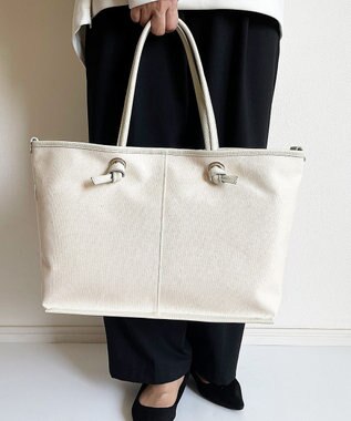 Hekhèr Le Style de Vie 【日本製 / A4サイズ対応/2WAY】コットンキャンバス×シュリンクレザー ノットトートバッグ large ホワイト