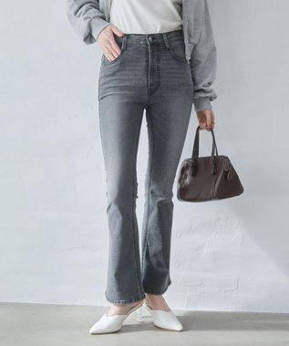 WEGO 【美脚パンツ】ストレッチフレアデニムパンツ デニムブラックソノタ