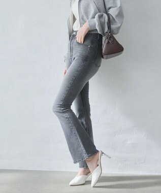 WEGO 【美脚パンツ】ストレッチフレアデニムパンツ デニムブラックソノタ