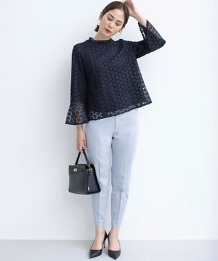 組曲 【WEB限定】フラワーレース 袖フレアトップス ネイビー系