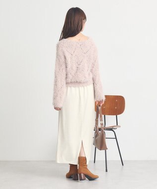 earth music&ecology シャギーミックス透かしハート柄ニットプルオーバ Grayish Pink