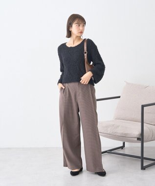 earth music&ecology シャギーミックス透かしハート柄ニットプルオーバ Black