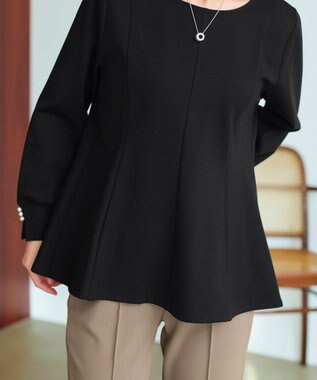Tiaclasse 【洗える】袖パールポンチフレアトップス ブラック