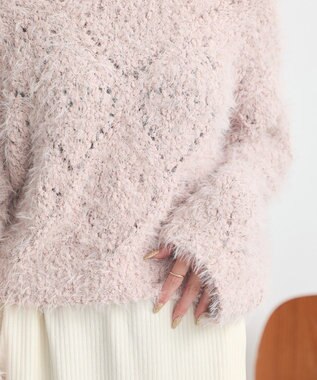 earth music&ecology シャギーミックス透かしハート柄ニットプルオーバ Grayish Pink