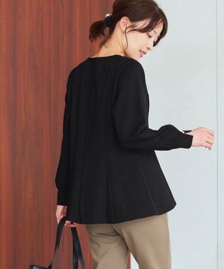 Tiaclasse 【洗える】袖パールポンチフレアトップス ブラック