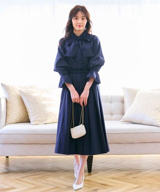 Feroux 【キレイ見えセットアップ対応】リボンタイ ブラウス ネイビー系
