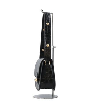 INTER-CHAUSSURES 【CHRISTIAN VILLA】フラップタイプレザーショルダーバッグ ブラック型押